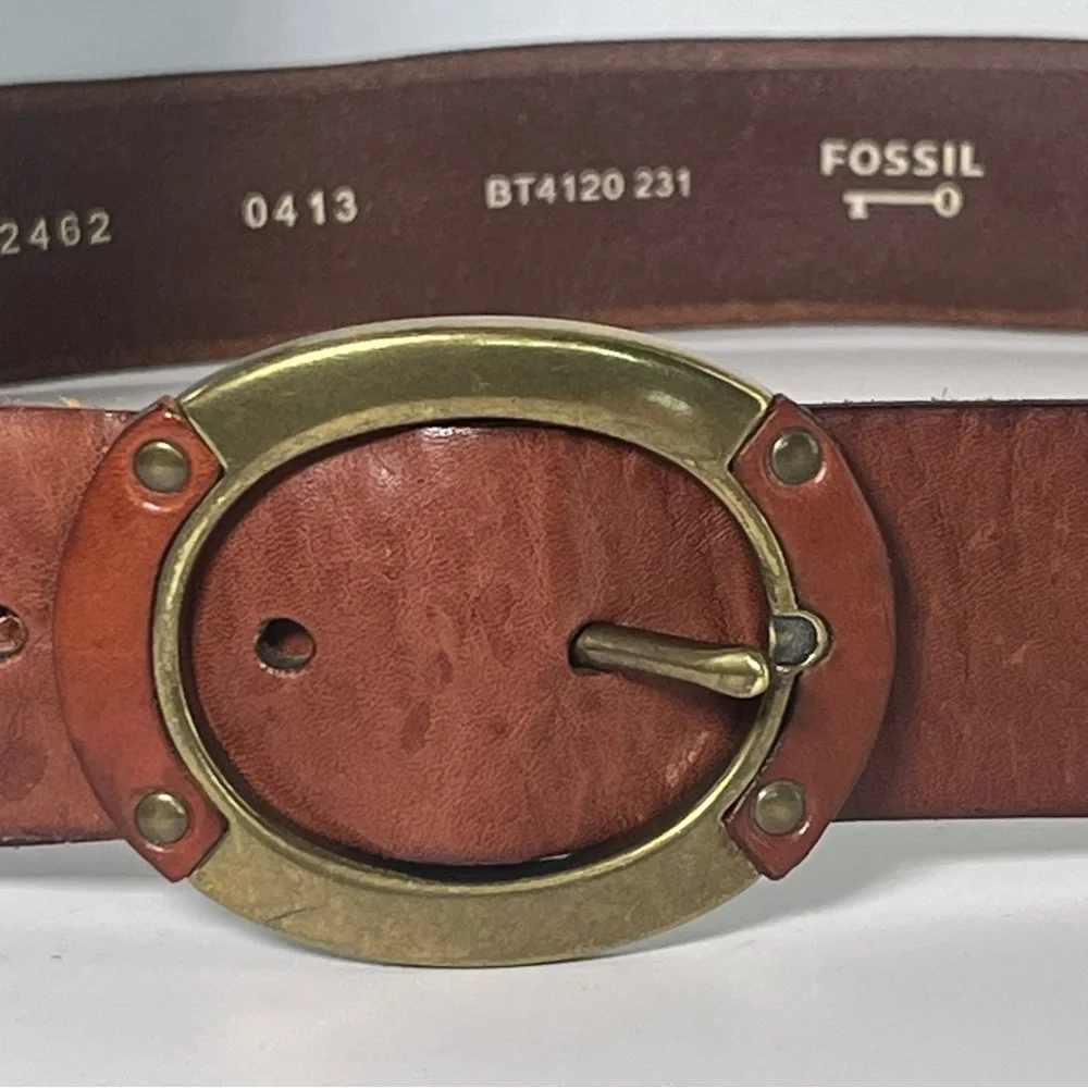 Fossil Leather Belt Brown with Gold‎ Buckle Size Medium